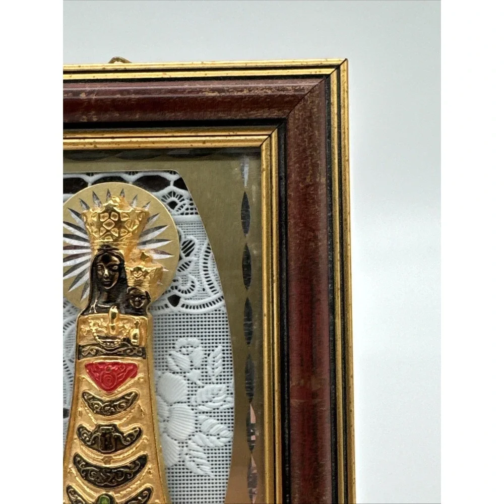 Golden Our Lady of Loreto Madonna & Child Framed Plaque Wall Desk Mount 6x4 VTG
